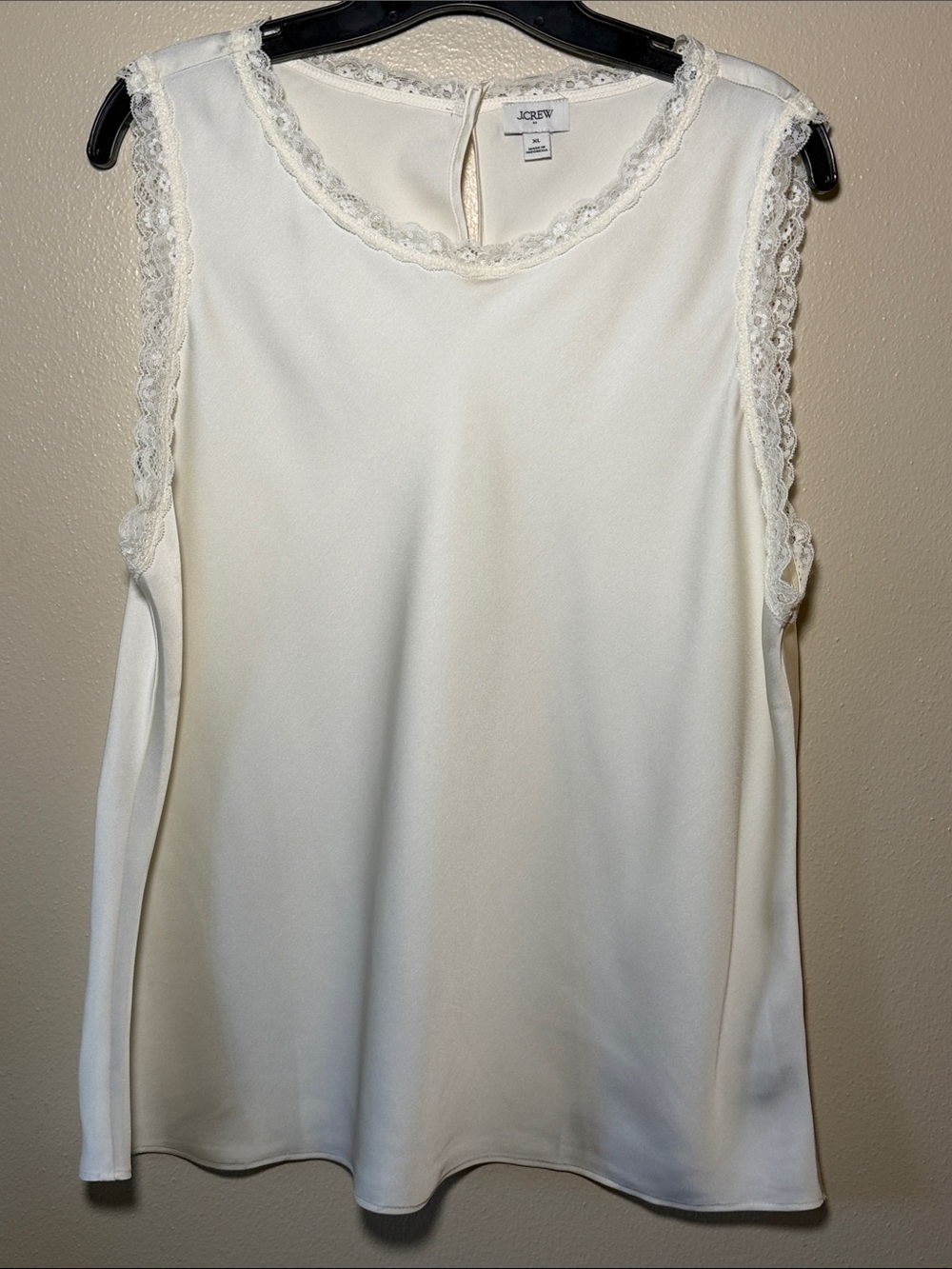 J. Crew Ivory Lace-Trim Sleeveless Blouse